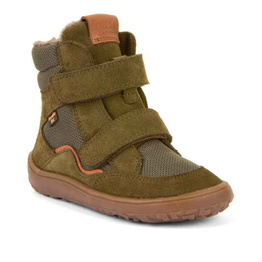 Froddo Barefoot Winterstiefel Olive - hoher Schaft, wasserdicht, Velourleder, Kinder
