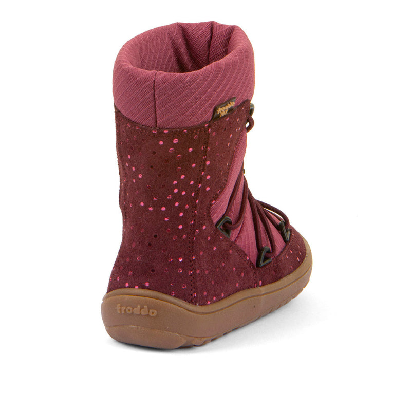 Froddo Barefoot Schneestiefel Bordeaux Rückansicht - Velourleder, Textil
