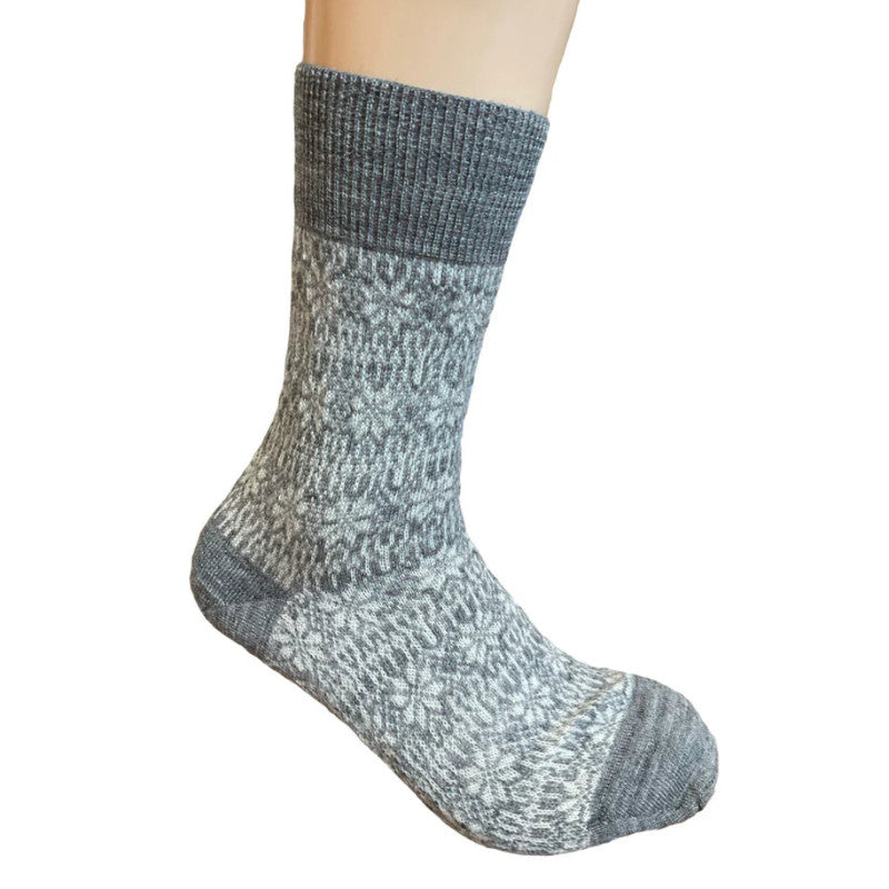Hirsch Natur Feinstricksocke Sternenmuster Hellgrau/Natur