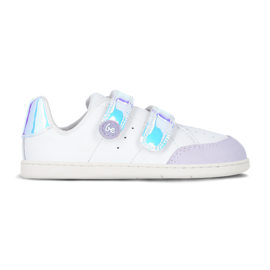 BeLenka Energise Kids White Iridescent - nachhaltiges Leder, Klettverschluss, Barfußsneaker Kinder
