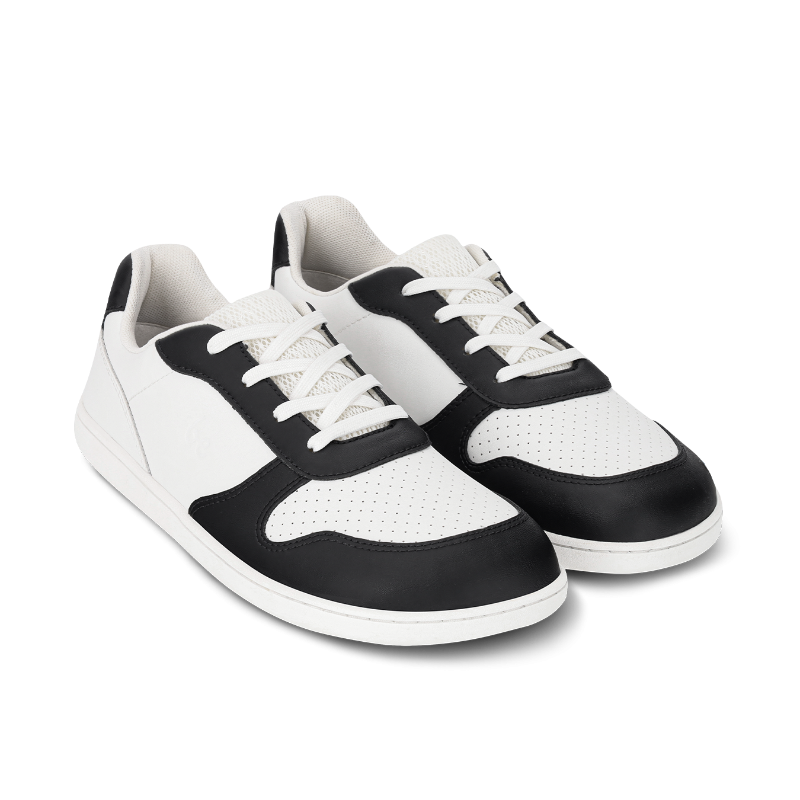 BeLenka Scoot Junior White Black - nachhaltiges Leder, Retro-Design, Barfußsneaker Kinder
