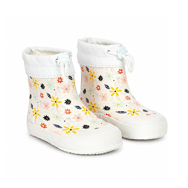 Koel Wibi Wool Flowers White Barfuß-Gummistiefel